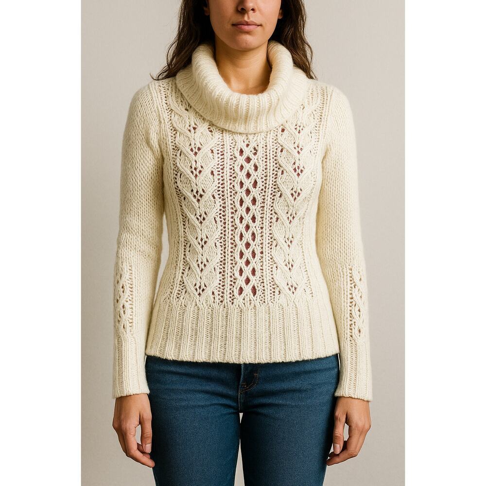 Bebe Cream Y2K Mohair Blend Cowl Neck Sweater Small